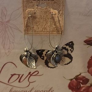 Heart leaves silver long earings georgeos